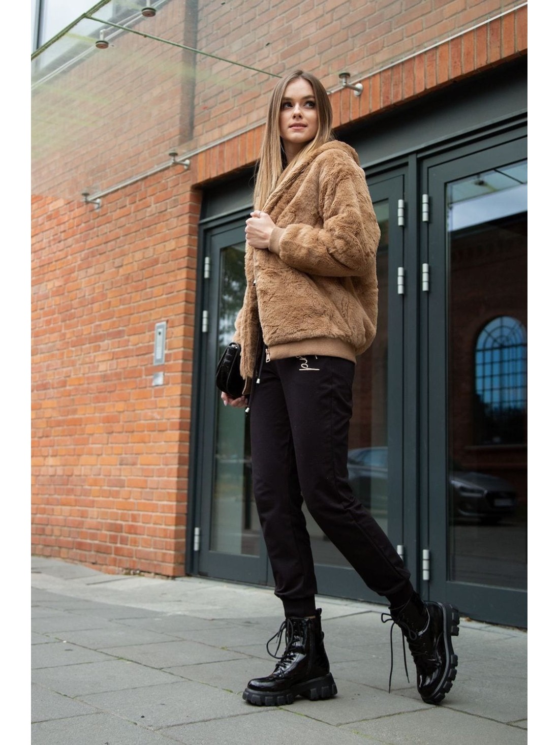 Fur bomber jacket with hood, caramel 018560 - Online store - Boutique